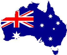 Professioneller Audio-Arbeitsplatz mit australischer Flagge und Sprachaufnahmegerät zur Content-Erstellung