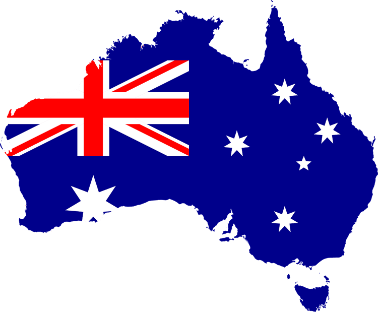 Professionele audiobewerkingswerkplek met Australische vlag en spraakopnameapparatuur voor contentcreatie