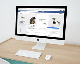Business owner using Facebook QR code marketing strategy on smartphone with social media analytics dashboard