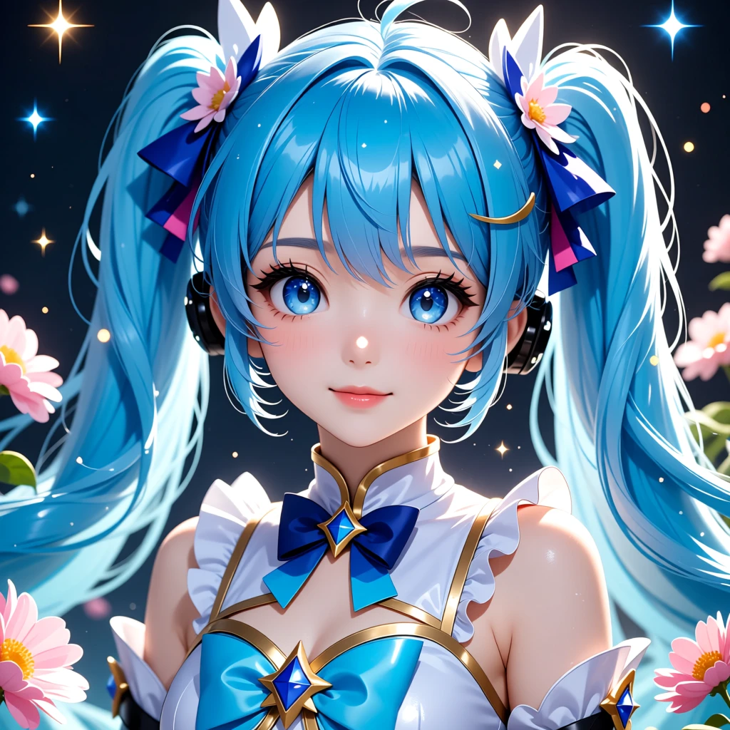 AI-generated anime character with blue hair in magical girl style