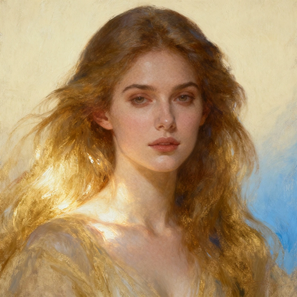 AI-generated artistic portrait of woman in renaissance oil painting style