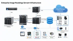 Enterprise image processing server infrastructure with cloud storage and API integration