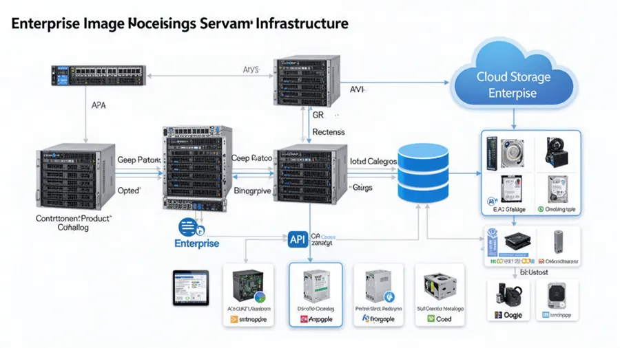 Enterprise image processing server infrastructure with cloud storage and API integration