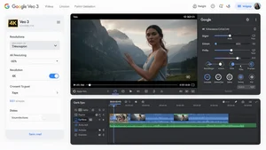 Google Veo 3 AI video generator interface showing 4K resolution settings and technical controls