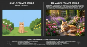 Detailed AI prompt comparison showing simple vs enhanced prompt results, side by side AI generated image quality difference