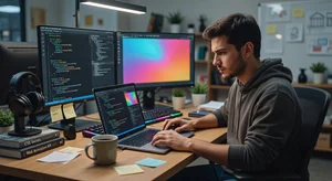 Code editor showing CSS animation keyframes for gradient transitions, clean syntax highlighting, developer workspace