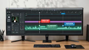 Content creator workspace showing GIF editing tools with timeline markers highlighting optimal duration points and psychological engagement zones