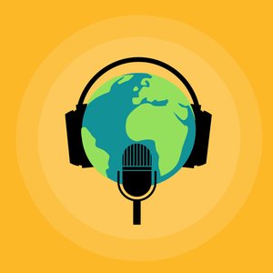 Global network visualization with AI voice waves connecting different continents representing international voice content strategy