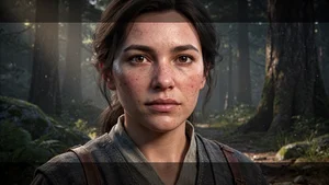 Photorealistic video game character with AI enhanced lighting showing realistic skin textures