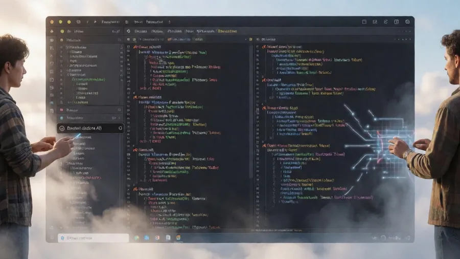 Code editor with AI inline completions and syntax highlighting