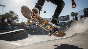 Skateboard kickflip closeup showing realistic physics and dynamic motion
