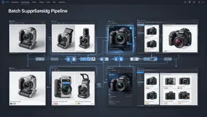 Batch image processing pipeline with multiple product photos being AI-enhanced