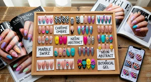Collection of trending nail art styles showing various patterns