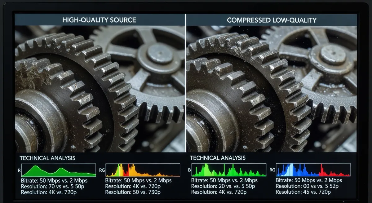 Close up technical comparison showing texture and detail differences