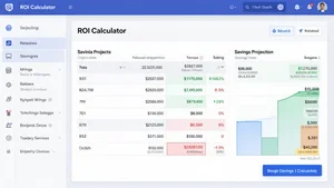 ROI calculator interface showing detailed cost breakdown and savings projection for social media AI tool implementation