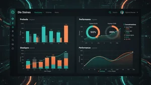 Data visualization dashboard comparing AI model performance benchmarks with modern dark UI design