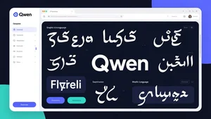 How to Prompt Qwen Image: Multi-Language Text Overlay Mastery Modern AI interface showing Qwen branding with multi-language text examples