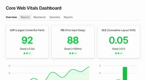 Core Web Vitals performance dashboard showing optimization metrics
