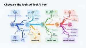 Visual decision tree flowchart helping users choose the right AI tool based on their needs