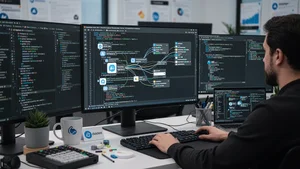 Code snippet showcase featuring API integration examples with syntax highlighting