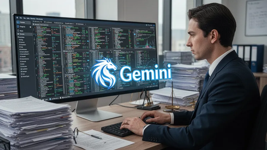 Legal professional using Gemini to analyze hundreds of documents simultaneously with cross-referencing capabilities