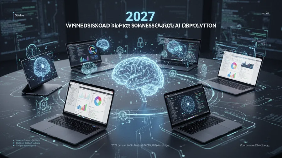 Vision of 2027 showing widespread open source AI deployment across devices, edge computing, and collaborative platforms