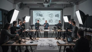 How to Write Pro-Level AI Prompts: Lighting, Composition & Camera Masterclass Professional photography masterclass environment with advanced lighting setups