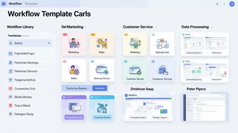 Visual library of workflow template cards organized by category