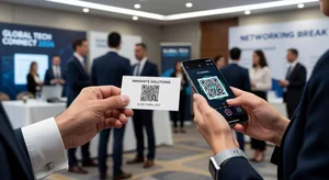 Person scanning QR code on business card with smartphone camera