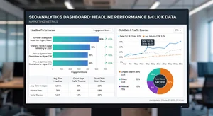 SEO analytics dashboard showing headline performance data and click metrics