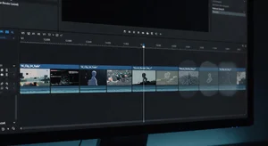 Video editing timeline with AI clips fading out in dark UI