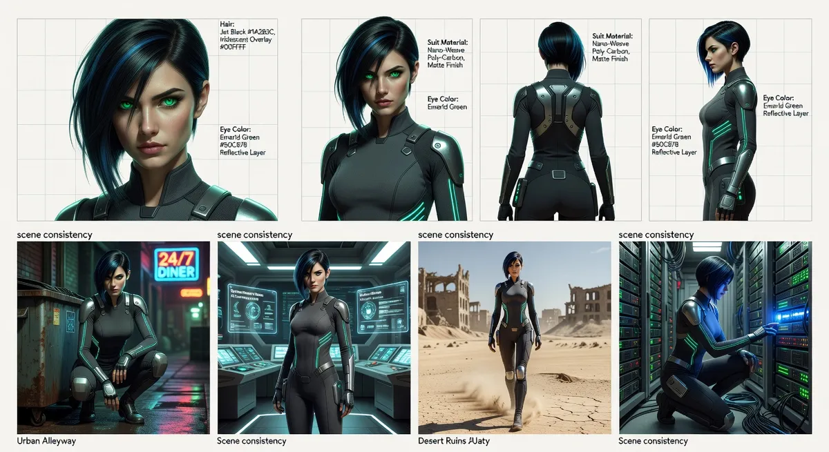 Demonstration of face-swapping and character extraction tools maintaining consistent facial features across different poses and scenes