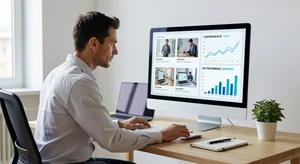 Website designer reviewing UX-friendly image layout with SEO analytics showing conversion improvements