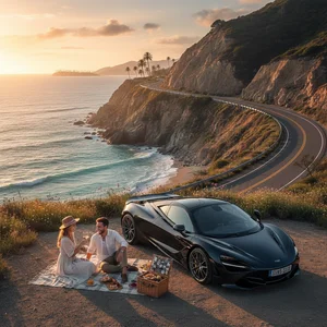 Car with lifestyle background in scenic outdoor location