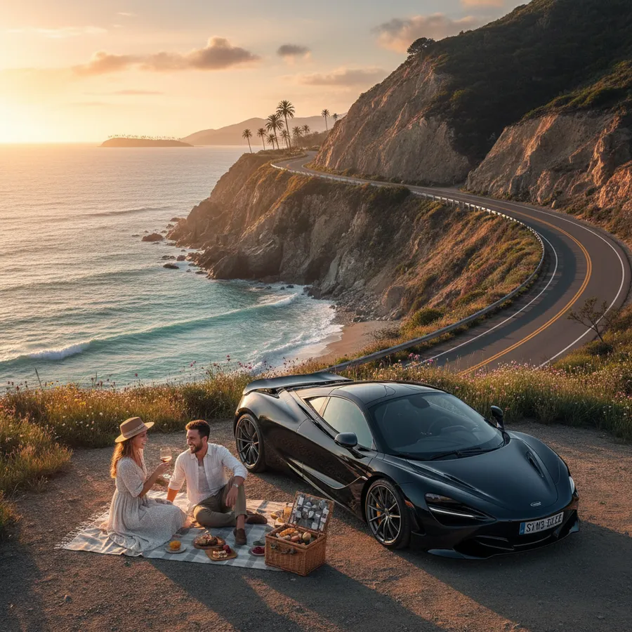 Car with lifestyle background in scenic outdoor location