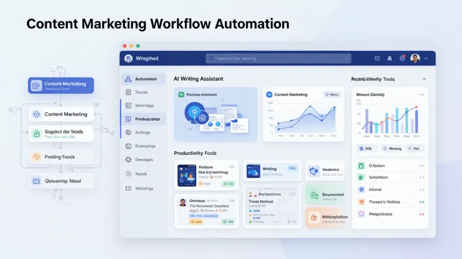 Content marketing workflow automation with AI writing assistant and productivity tools