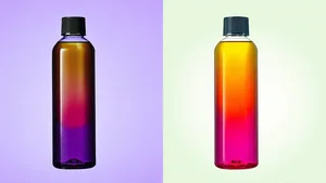 A split screen comparison showing a product photo before and after color drenching editing workflow with enhanced saturation and color harmony