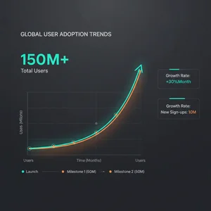 Growth chart showing ChatGPT's exponential user adoption curve from 2022 to 2026