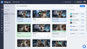 Kling AI video generator dashboard showing consistent quality results and professional workflow