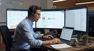 SEO specialist reviewing product page ranking improvement after background optimization on screen