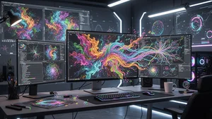 Digital artwork showing AI generated imagery with vibrant colors and creative elements