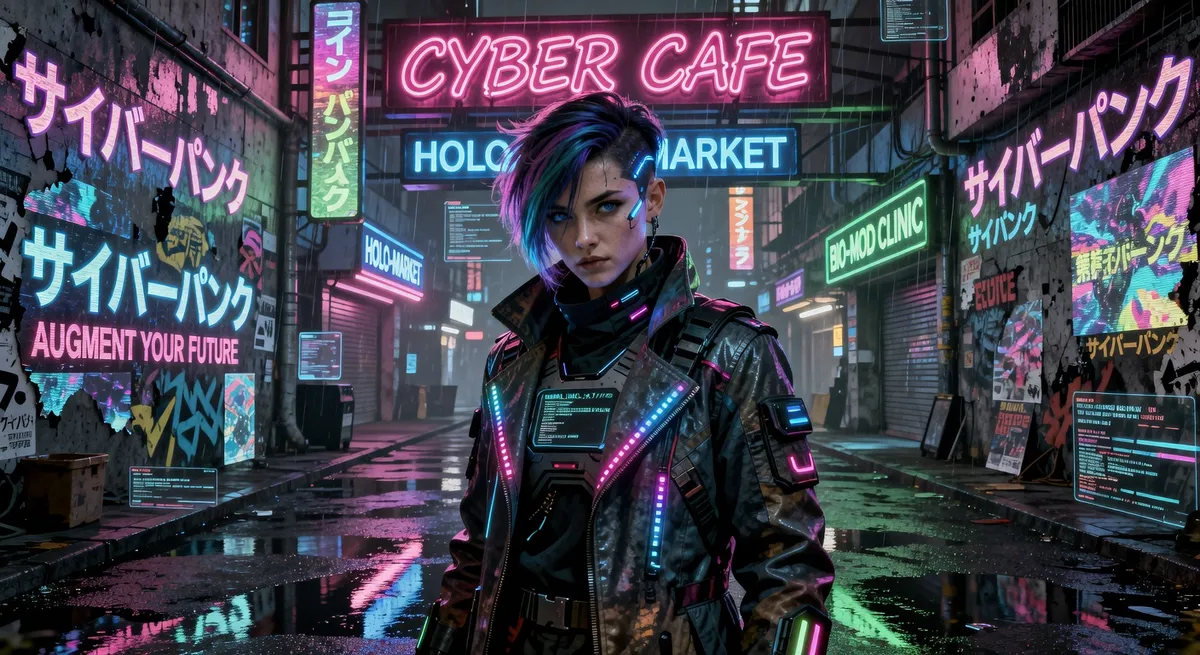 Portrait with dramatic cyberpunk neon lighting effects