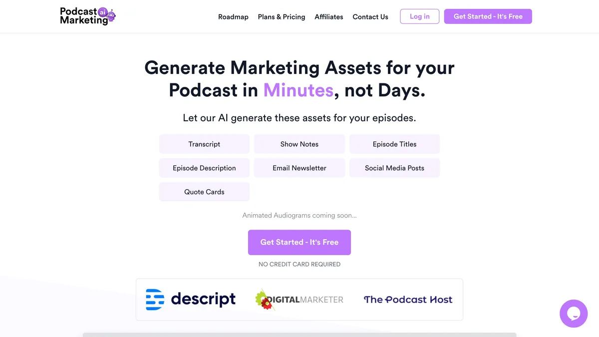 Podcast Marketing AI generating transcripts, titles and social posts