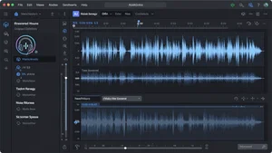 Audio editing interface showing free AI-powered noise removal and enhancement