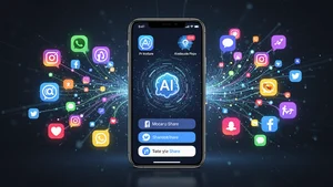 Smartphone screens showing popular AI apps going viral