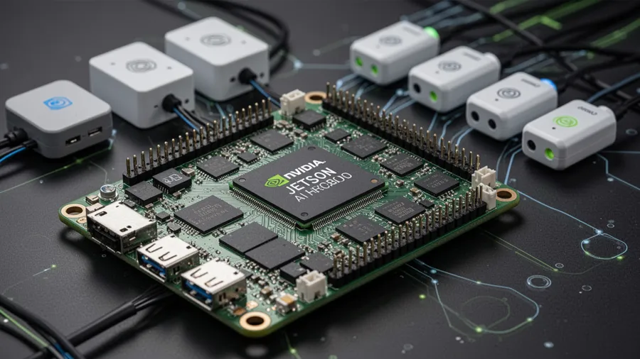 NVIDIA Jetson board with AI processing capabilities and IoT sensors
