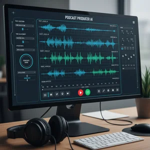 AI voice generation software for podcast production with waveform display