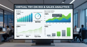 Infographic showing key ROI metrics including percentage improvements in conversion rates, reduction in returns, and increase in customer satisfaction