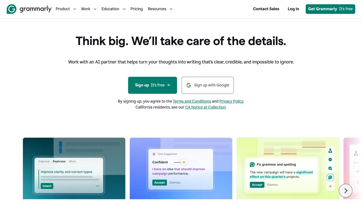 Grammarly grammar, tone and clarity suggestions in a document