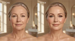 Natural makeup enhancement transformation for mature skin